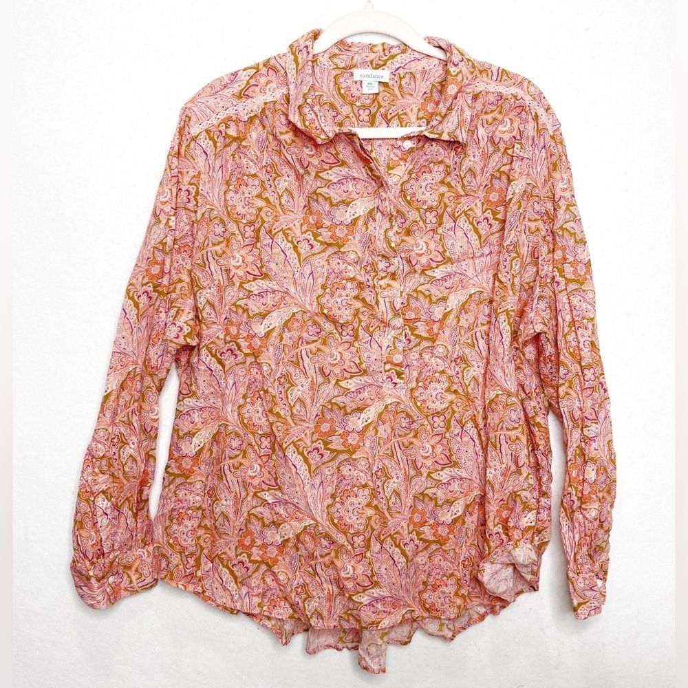 Sundance Women's Long-Sleeved Popover Paisley Print Top Size XXL